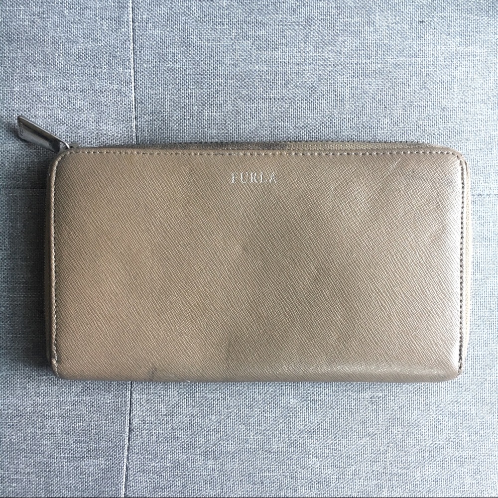 Furla taupe leather zip-around wallet